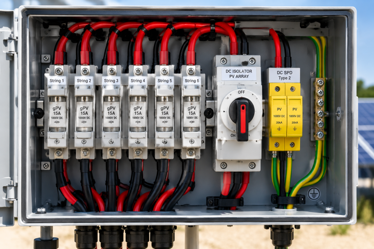 DC and AC Protection Coordination in Solar PV Installations: Fuse Selection, Circuit Breakers, Surge Protection Devices, and Earthing Systems